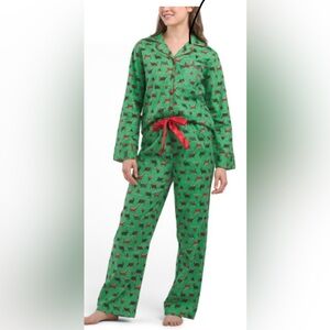 Adorable cotton 2 piece flannel dachshund themed dachshund pajama top & pant set
